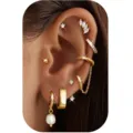 Gold multi piercing earring set for women trendy minimalist cartilage hoop and stud jewelry items - Gold Style 1 (2025-07-E-2139)