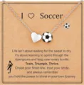 Silver heart and soccer ball pendant necklace and stud earrings set for women sports fan. - Silver Soccer + Card