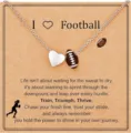 Football heart pendant necklace, silver chain sports style clavicle chain jewelry gift. - Silver American Football + Card