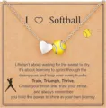 Softball sports themed necklace featuring a silver heart and yellow baseball pendant variant. - Silver Softball + Card