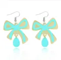 Fashion turquoise enamel bow hook earrings with dangling teardrop charm for women daily wear - Blue & Gold Bow Water Drop Pendant (EHSC-671T-LANS)