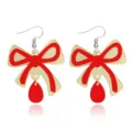 Red Bow Drop Earrings Christmas Gold Plated Drip Oil Metal Dangle Earrings For Women - Red Bow Water Drop Pendant (EHSC-672T-HS)