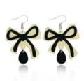 Elegant black and gold bow drop earrings, stylish enamel teardrop dangle earrings for women. - Black Bow Water Drop Pendant (EHSC-673T-HEIS)