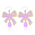 Elegant purple bow drop earrings with gold tone metal finish, perfect for daily wear. - Purple Bow Water Drop Pendant (EHSC-674T-ZIS)