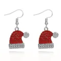 Christmas Hat Rhinestone Hook Earrings Festive Red White Crystal Dangle Jewelry For Women - Christmas Hat Rhinestone Earrings (EHLT-25817-HONGS)