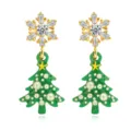Christmas tree drop earrings with gold tone, rhinestone snowflakes and green enamel pearls. - Snowflake Christmas Tree Style (EHLT-25820-LVS)