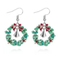 Christmas Wreath Drip Oil Rhinestone Bell Earrings Festive Holiday Jewelry for Women - Christmas Wreath Bell Style (EHLT-25824-CAIS)