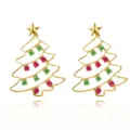 Christmas tree earrings gold plated with red green rhinestones festive fashion jewelry - Golden Christmas Tree Studs (EHLT-25826-JINS)