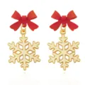 Christmas Red Bow Snowflake Earrings Gold Alloy Drip Oil Ear Studs Holiday Party Jewelry - Bowknot Snowflake Pendant (EHLT-25829-BAIS)