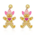 Cute gingerbread man earrings with pink cowboy hat, trendy enamel holiday jewelry for women. - Cowboy Hat Gingerbread Man (EHLT-25831-HS)