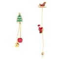 Christmas asymmetrical long earrings with cute Santa and tree, shiny crystal gold plated. - Asymmetric Christmas Long Earrings (EHLT-25821-CAIS)