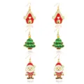 Christmas Enamel Dangle Earrings Set Santa Claus Tree Cottage Festive Gold Plated Jewelry - Christmas House and Santa Set (EHLT-25832-CAIS)