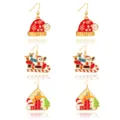 Christmas drop earrings set featuring Santa Claus, hat and tree designs for holiday festive wear. - Christmas Hat and Sleigh Set (EHLT-25833-CAIS)