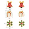 Christmas earrings set featuring enamel bell gift box and snowflake designs with gold tone. - Bell Gift Box and Snowflake Stud Earrings (LT-25800001-CAIS)