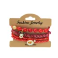 Christmas multi-layer beaded bracelet red set with cute santa claus and reindeer charms. - Santa and Reindeer Red Beaded Bracelet (SGCZ-25815-HONGS)
