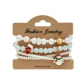 Christmas layered pearl bracelet set with cute snowman charm for holiday fashion jewelry gifts. - Snowman and Glove White Beaded Bracelet (SGCZ-25816-BAIS)