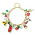 Christmas charm bracelet gold-plated alloy holiday festive gifts multi-pendant jewelry - Christmas Theme Gold Multi-Charm Bracelet (SLLT-25813-JINS)
