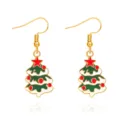 Christmas tree enamel hook earrings, cute holiday drop earrings in gold tone for women. - Red Star Green Body Christmas Tree Drop Style (EHLT-25813-CAIS)