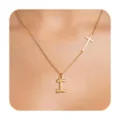 Detailed view of gold cross initial letter pendant necklace, elegant clavicle chain design. - Letter I