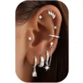 Silver multi piercing earring set for women cartilage hoop and stud trendy jewelry - Silver Style 2 (2025-07-E-2139)