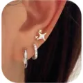 Silver star hoop earrings set minimalist multiple piercing fashion jewelry for women variant. - Silver 3D Star Set (Style 5)