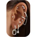 Silver-tone multi-piece hoop and stud earring set, minimalist fashion cartilage jewelry for women - Silver Style 3 (2025-07-E-2139)