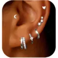 Silver multi-piercing earring set featuring chic hoops and studs for stylish modern women. - Silver Star Moon Heart Set (Style 6)