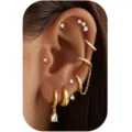 Gold cartilage earrings set, multi-piece hoop and stud earrings for women fashion. - Gold Style 6 (2025-07-E-2139)