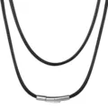 Collana con cordino in pelle intrecciata nera con chiusura in metallo, design. - Modello due / 40CM / 2.0mm / Colore acciaio