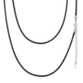 Collana in corda di pelle intrecciata nera con chiusura in argento e catena di estensione. - Stile 1 / 40CM / 2.0mm / Nero