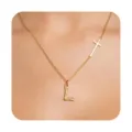 Gold letter L and cross pendant necklace, minimalist fashion clavicle chain jewelry for women - L