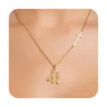 Gold Initial Letter M and Cross Necklace for Women Simple Layered Clavicle Chain Jewelry - M