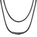 Collana con cordino in pelle intrecciata nera con chiusura in metallo, design minimalista. - Modello due / 40CM / 2.0mm / Nero