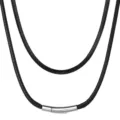 collana girocollo in pelle intrecciata nera con chiusura in argento elegante e moderna - Modello due / 40CM / 3mm / Colore acciaio