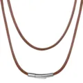 Collana in corda di pelle intrecciata marrone con chiusura in metallo argentato minimal - Modello due / 40CM / 2.0mm / Marrone