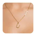 Gold initial letter U bamboo necklace with cross pendant trendy clavicle chain for women - Letter U