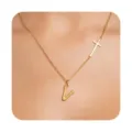 Gold-tone initial V pendant necklace featuring a dainty cross charm for women and daily wear. - Letter V