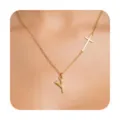 Gold cross and letter Y pendant necklace minimalist clavicle chain fashion jewelry for women - Letter Y