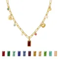 Elegant gold link birthstone pendant necklace with multi-color variant options for women - January Birthstone
