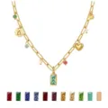Chic birthstone charm necklace with multi-color rectangular pendant and various cute charms. - June Birthstone