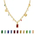 Gold multi charm gemstone necklace with colorful birthstone pendant options for women - July Birthstone