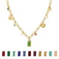 Elegant gold link chain birthstone necklace with colorful gemstone charms for women party gifts. - August Birthstone