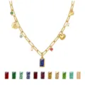 Elegant birthstone paperclip chain necklace with multi charms and color gemstone options. - September Birthstone