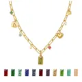 Elegant gold-plated chain necklace with multi-charms and colorful rectangular crystal pendant. - November Birthstone