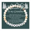 Custom gemstone beaded bracelet with Grandma backing card, thoughtful gift for grandmother. - Frosted Green GRANDMA