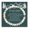 Natural stone acrylic letter bracelet with sister greeting card for women and daily gifts - Frosted Green SISTER