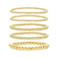 Gold Bead Bracelet Set Elastic Copper Beaded Jewelry Various Sizes 3MM to 6MM Modern - 3-6MM Multi-Diameter Gold Bead Bracelet 5-Piece Set (25) / Five-Piece Set / Gold