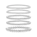 Silver metal bead stretch bracelet set featuring versatile 3mm to 6mm ball sizes for women. - 3-6MM Multi-Diameter Silver Bead Bracelet 5-Piece Set (24) / Five-Piece Set / Silver