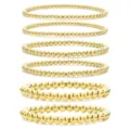 Gold Bead Stretch Bracelets Set 3mm-6mm Metallic Ball Stackable Fashion Jewelry for Women - Alternating Size Gold Bead Stacking Style (20) / Gold