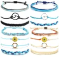 Handcrafted braided rope charm bracelets set, surfing style adjustable friendship bracelets. - Surfing Wave Sunflower Woven Bracelet Combination (29) / Colorful